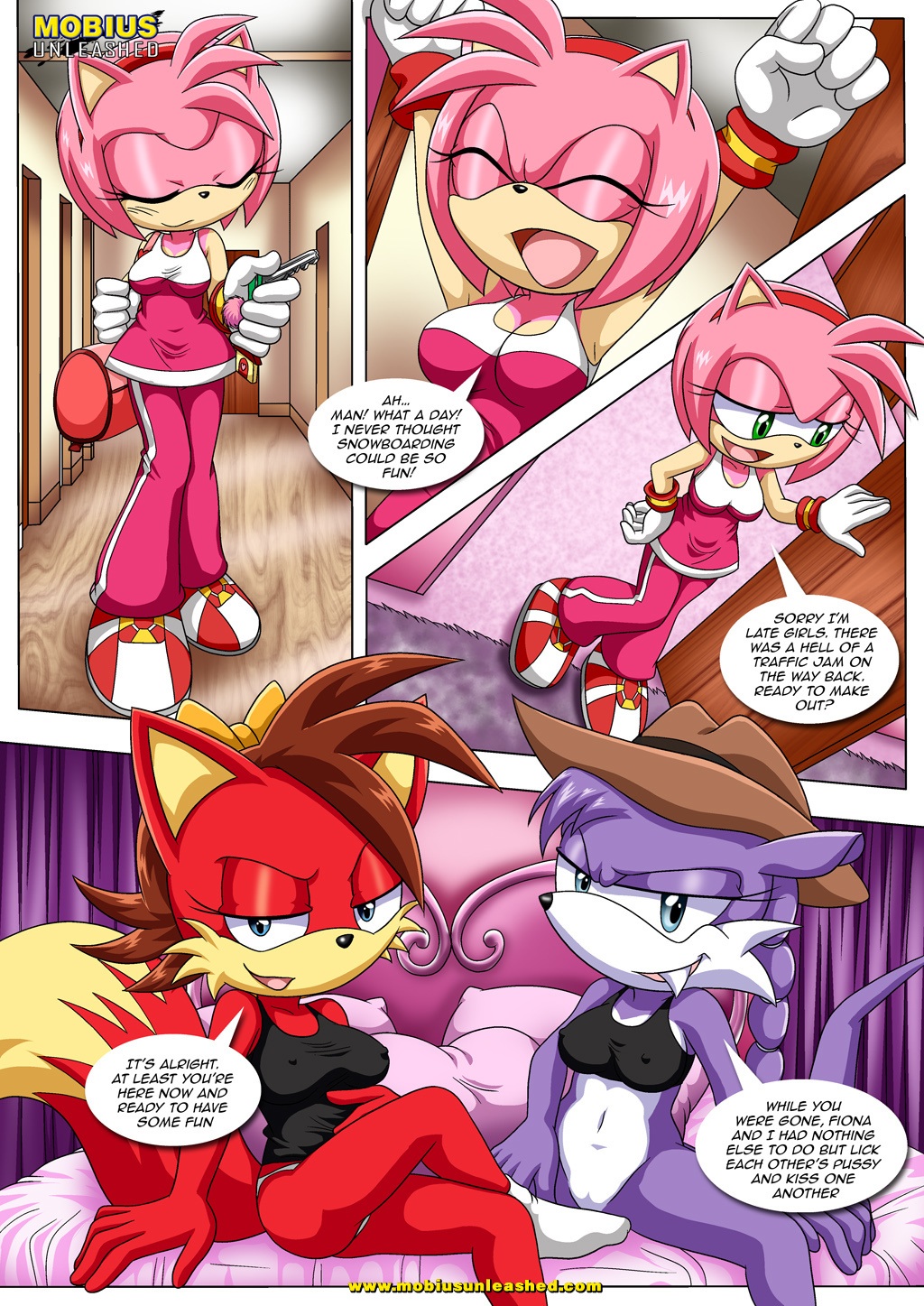 amy's_secret amy_rose archie_comics bbmbbf comic fiona_fox horny looking_at_viewer mobius_unleashed nic_the_weasel nicolette_the_weasel palcomix sega sonic sonic_(series) sonic_the_hedgehog_(series) text yuri