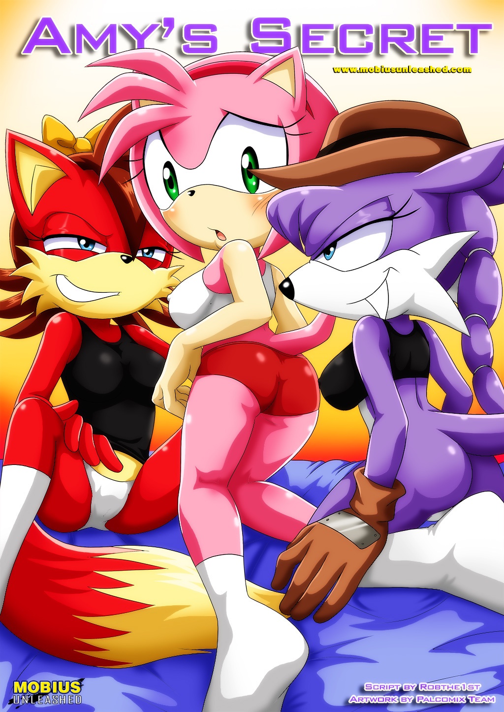 amy's_secret amy_rose archie_comics bbmbbf comic cover_page fiona_fox looking_at_viewer mobius_unleashed nic_the_weasel nicolette_the_weasel palcomix panties sega sonic sonic_(series) sonic_the_hedgehog_(series) yuri