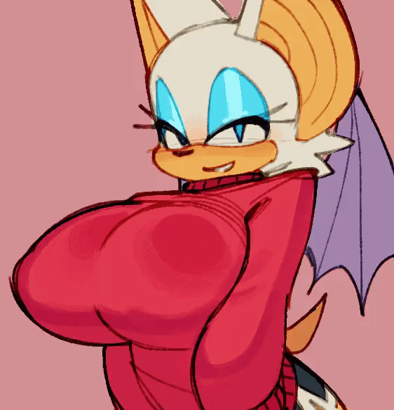 1girl 2022 anthro areola big_breasts bouncing_breasts breast_drop breasts chiropteran clothing eyeshadow flashing flashing_breasts gif huge_breasts looking_at_viewer makeup mammal nipple_tape pasties rouge_the_bat sega short_playtime simple_background sonic_the_hedgehog_(series) sweater tape topwear wamudraws wings