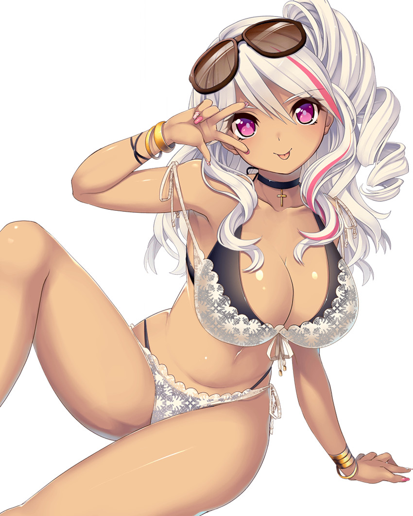 anime bikini breasts cleavage ecchi eromon laying osawari_island white_background
