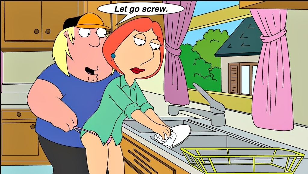 bottomless chris_griffin dishes family_guy incest kitchen lois_griffin mother_and_son thong