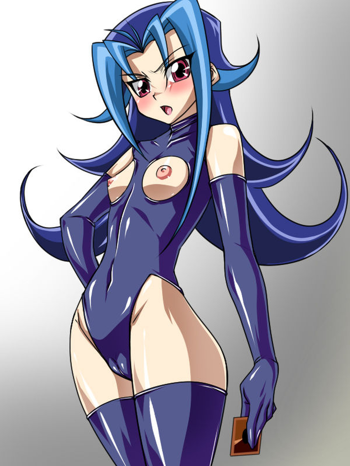 1girl 1girl 1girl angry angry_face blue_elbow_gloves blue_gloves blue_hair blue_legwear bodysuit breasts canon dark_blue_hair dialogue elbow_gloves erect_nipples erection female_focus female_human female_only full_body gloves hair hajime_shindo heart holding holding_card holding_cards holding_object japanese_text latex latex_boots latex_clothing latex_dress latex_gloves latex_stockings latex_suit latex_thighhighs legs legwear long_gloves long_hair love multicolored_hair nipples official_art open_mouth pussy pussy red_eyes skin_tight skin_tight skin_tight_suit small_breasts solo_female solo_focus speech_bubble tongue vaginal white_background yu-gi-oh! yu-gi-oh!_zexal yuu-gi-ou yuu_gi_ou!_zexal