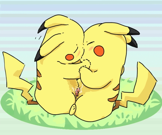 2boys closed_eyes duo kissing multiple_boys nintendo pikachu pokemon tail yaoi