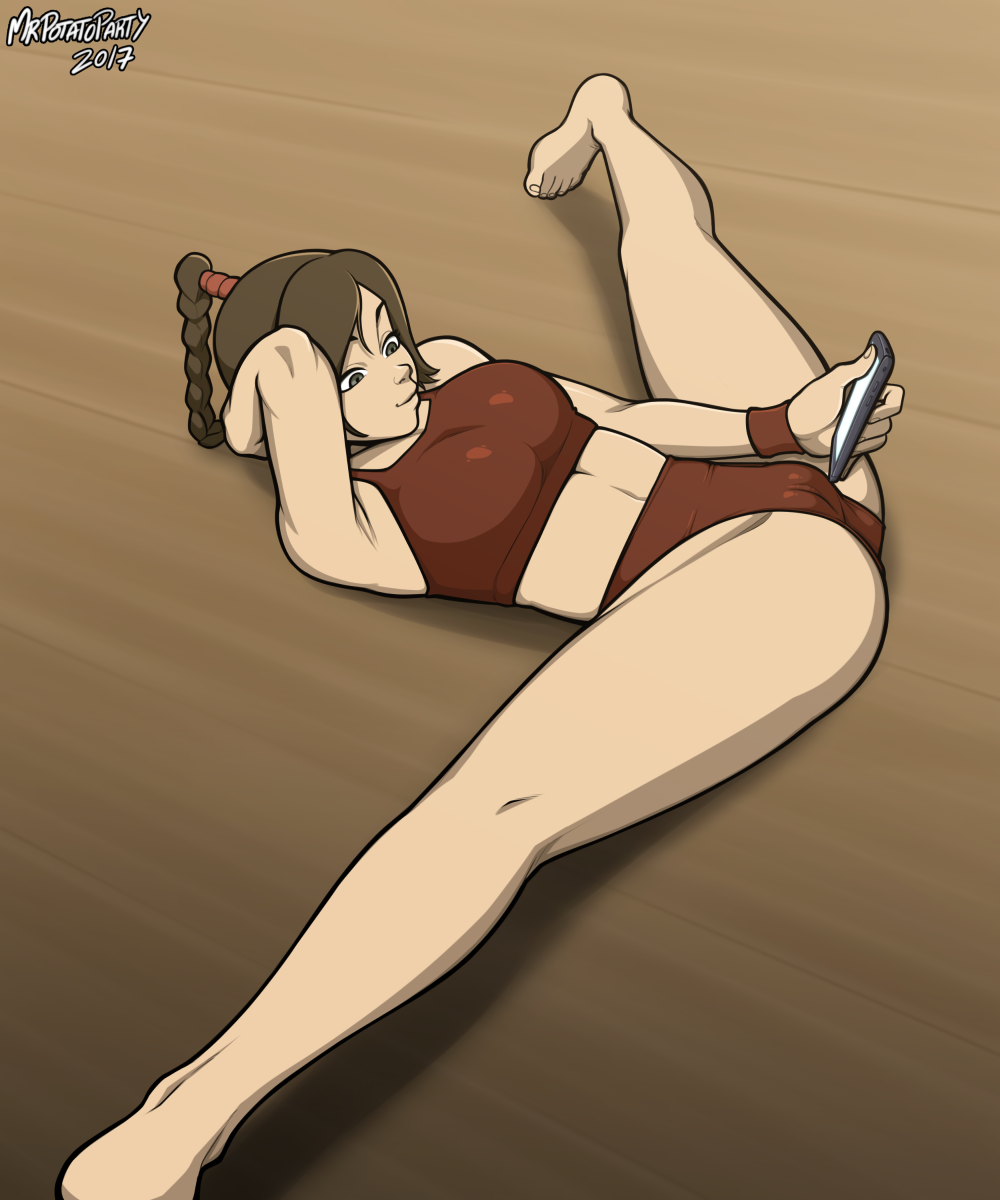 1girl 1girl 1girl alternate_breast_size armpits athletic avatar:_the_last_airbender bangs bare_legs bare_midriff barefoot big_breasts big_breasts bra braided_ponytail breasts brown_hair cameltoe cleavage clothed_female crop_top fat_mons female_focus female_only fire_nation fit fit_female flexing grey_eyes high_ponytail hourglass_figure long_hair long_legs medium_breasts mrpotatoparty navel nickelodeon pale_skin panties phone ponytail short_shorts skin_tight smartphone solo_female solo_focus splits sports_bra spread_legs straight_hair tagme teen thick_thighs thighs ty_lee