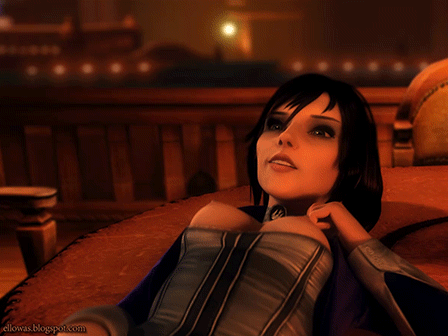 1girl 3d animated bioshock bioshock_infinite bouncing breasts_out_of_clothes elizabeth female_focus gif pov solo_focus