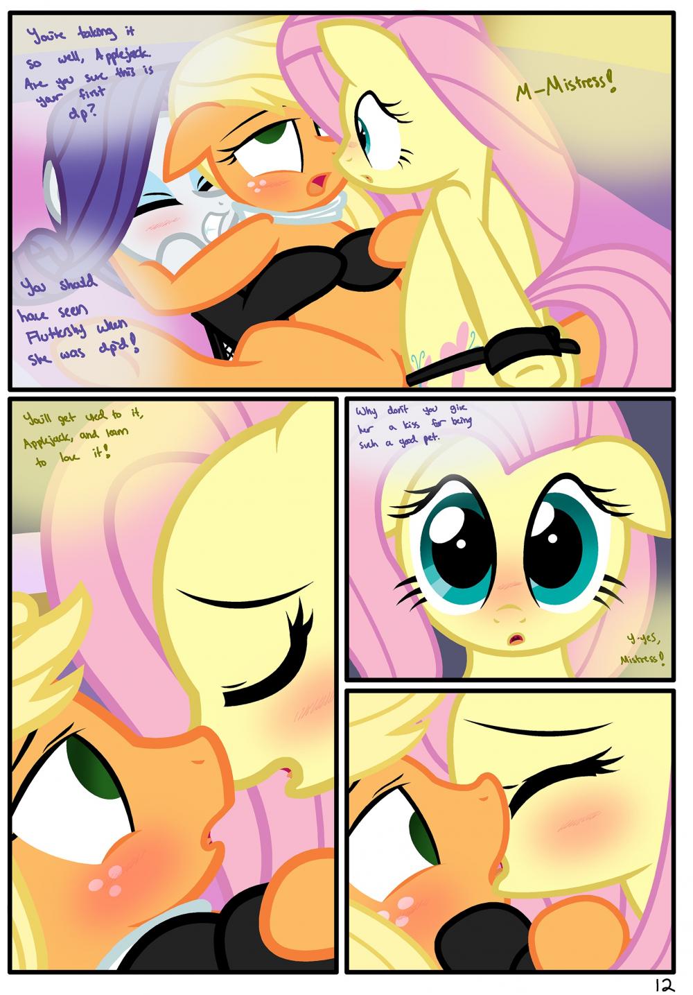 applejack comic double_penetration fluttershy friendship_is_magic my_little_pony pyruvate rarity_(mlp) strap-on the_usual