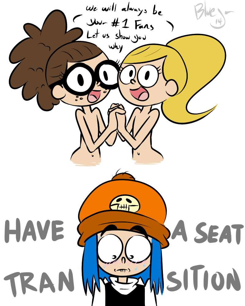 allie_day blonde_hair blue_hair bluejr blush breasts brown_hair corey_riffin freckles glasses grojband hat kate_persky long_hair ponytail smile sweat