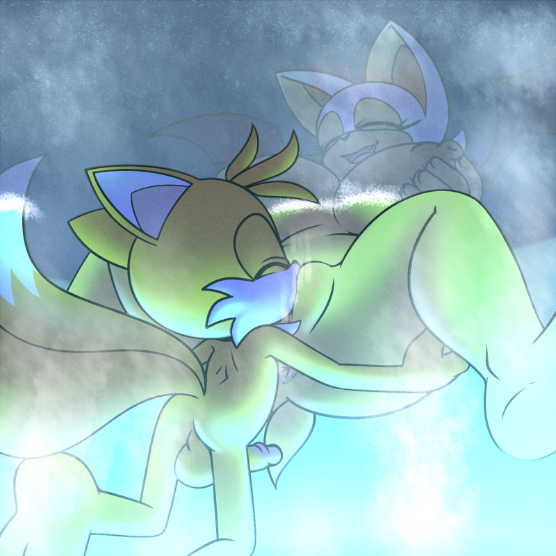 1boy 1girl anthro bangs bat breasts closed_eyes erection fondling fox furry hot_tub huge_breasts hyoumaru miles_"tails"_prower nipple nude open_mouth partially_submerged penis pleasure_face pussy pussylicking rouge_the_bat sega self_fondle sonic_(series) sonic_the_hedgehog_(series) spread_legs submerged tagme testicles underwater water yellow_fur