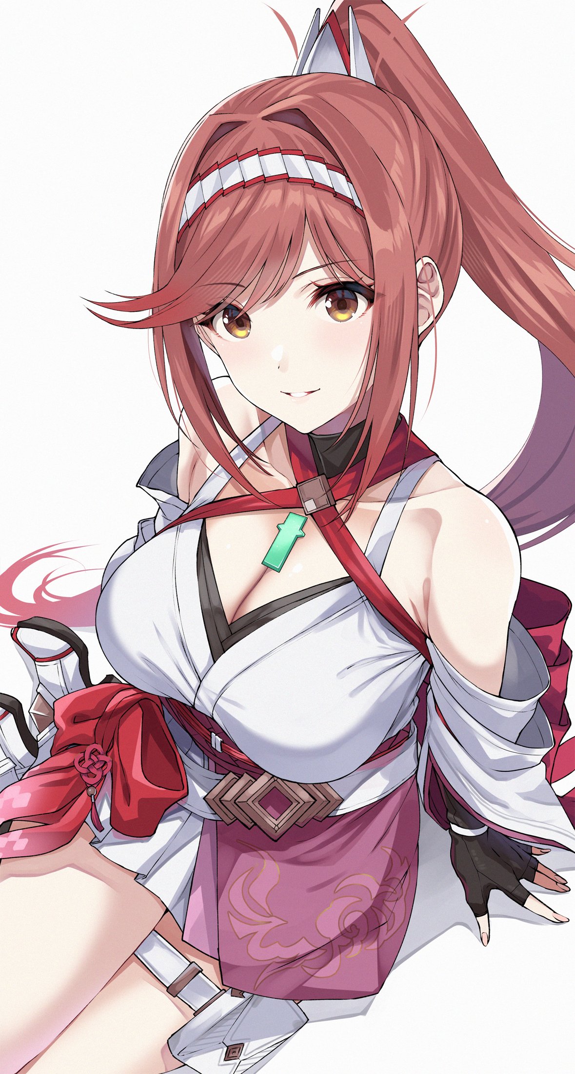 1girl alluring big_breasts cleavage clothed glimmer_(xenoblade) high_res japanese_clothes nintendo red_hair xenoblade_(series) xenoblade_chronicles_3 xenoblade_chronicles_3:_future_redeemed yuuki_shin