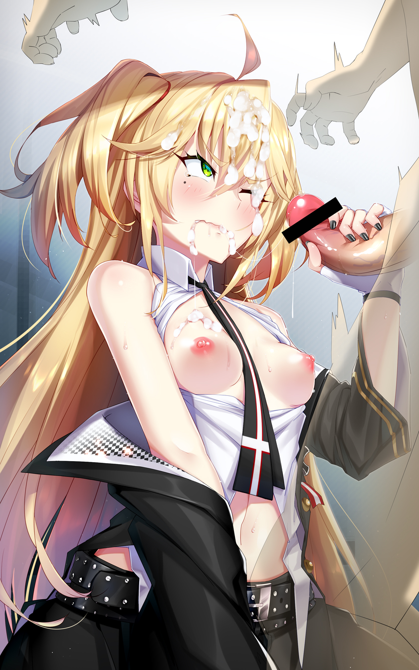 Xbooru - admiral hipper (azur lane) azur lane blonde exposed breasts facial  femdom green eyes high resolution leaf lsd long hair semen semen on body  semen on breasts semen on hair semen