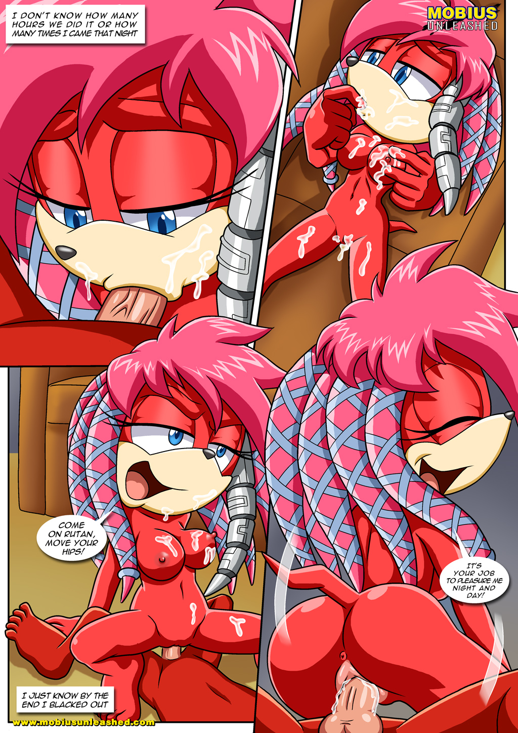 bbmbbf blue_eyes closed_eyes cum_on_body cum_on_breasts cum_on_face eyes_half_open grin incest laying_back lien-da mobius_unleashed mother_&amp;_son moving_hips palcomix penis_in_mouth penis_in_pussy red_fur sega sonic_the_hedgehog_(series) sucking_finger