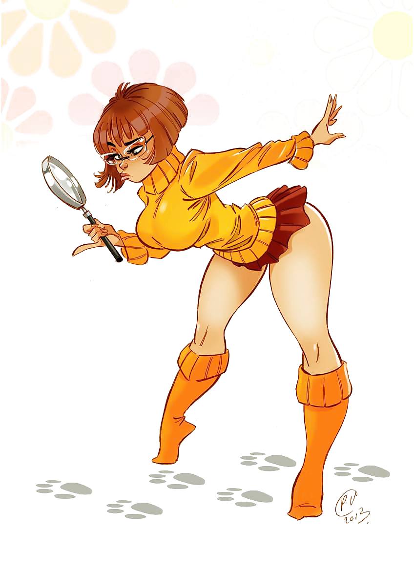 1girl artist_signature big_breasts breasts female female_only glasses scooby-doo skirt solo sweater velma_dinkley