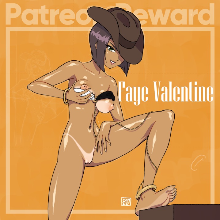 alternate_skin_color anklet bare_breasts barefoot bikini_tan countershade_feet cowboy_bebop cowboy_hat dark-skinned_female faye_valentine female_abs female_focus female_only gold_bracelet insanely_hot light_soles lips lipstick long_toenails navel oca one_eye_covered pale_breasts palm/sole_countershade pussy shaved_pussy smile soles suntan swimsuit_tan tan_line tanned_skin teeth toes