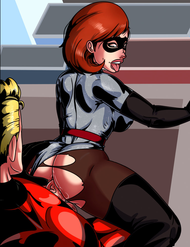 ass bodysuit erection helen_parr mask reverse_cowgirl_position the_incredibles thighs tongue_out torn_clothes vaginal