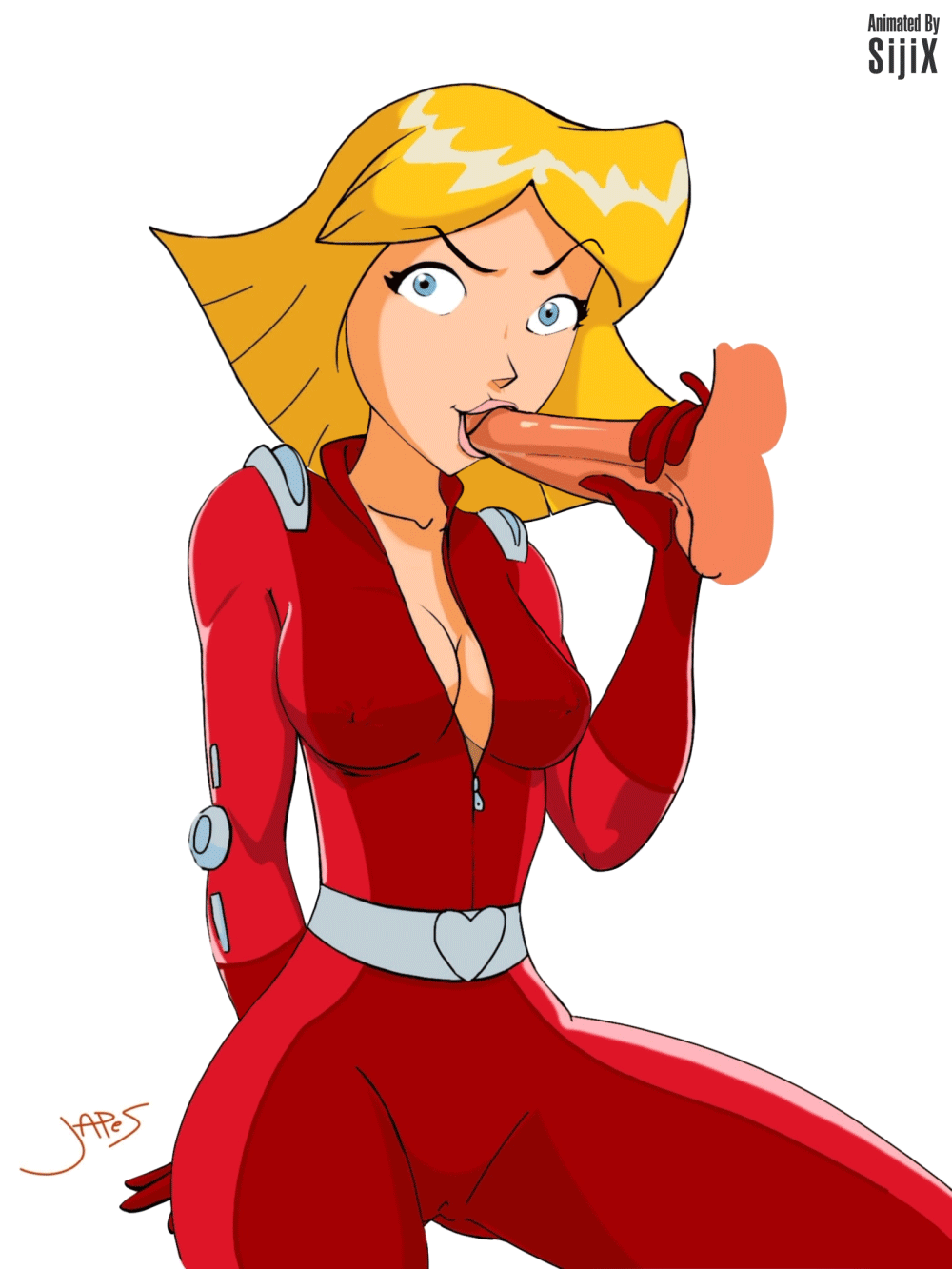 1boy 1girl animated breasts cleavage clover_(totally_spies) fellatio female gif male oral sex sijix totally_spies uncensored