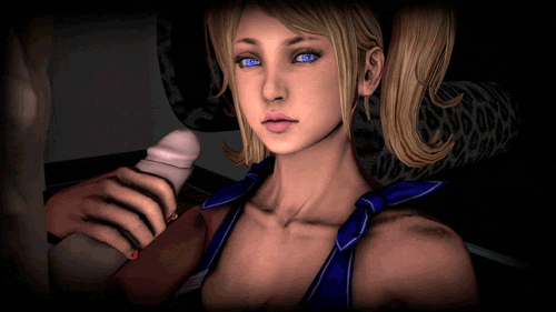 1boy 1girl 3d animated animated_gif bare_shoulders blonde_hair blue_eyes erection fellatio female gif hair handjob hetero juliet_starling lipstick lollipop_chainsaw male open_mouth oral penis pigtails