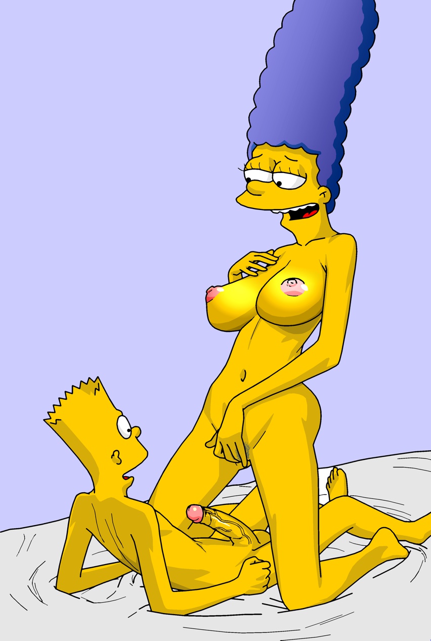 bart_simpson blue_hair breasts evilweazel_(artist) incest marge_simpson mother's_duty mother_and_son nude penis the_simpsons yellow_skin