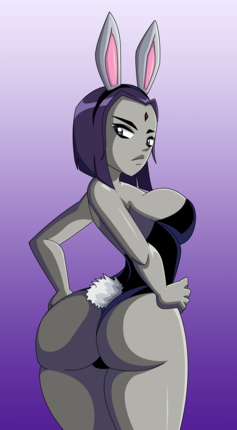 1girl big_ass big_breasts bunny_ears bunny_tail bunnysuit dc_comics female female_focus female_only looking_back rachel_roth raven_(dc) ravenravenraven short_hair solo solo_female solo_focus teen_titans