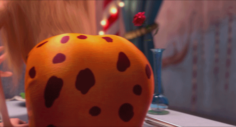 3d animated ass bent_over breasts cleavage clench close-up dart despicable_me fainting gif illumination lucy_wilde shannon shannon_(despicable_me) table wince