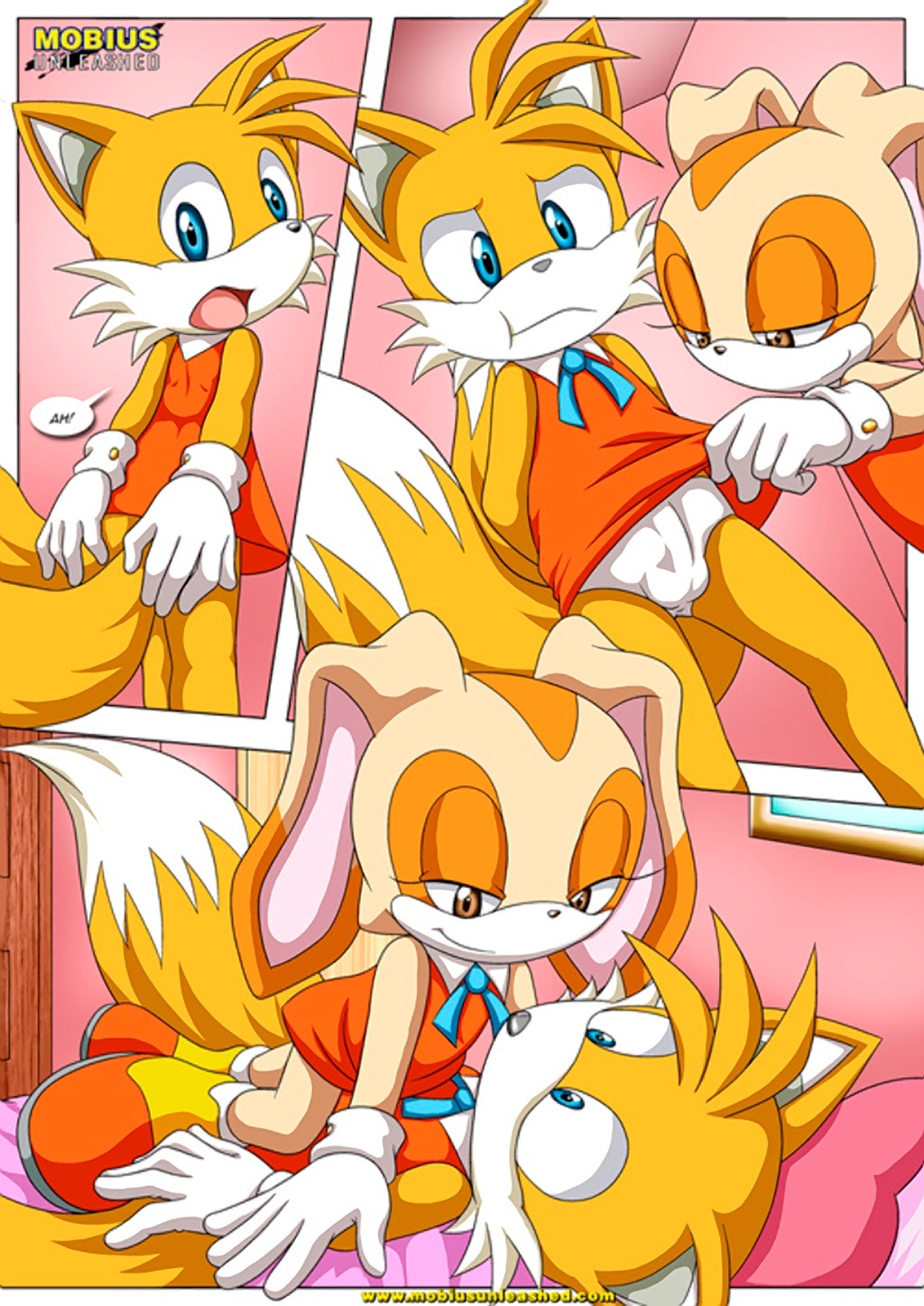 :t bbmbbf blue_eyes blush comic cream_the_rabbit crossdressing embarrassment erection furry horny looking_at_viewer miles_"tails"_prower mobius_unleashed open_mouth palcomix panties rape_face sega sonic sonic_(series) sonic_the_hedgehog_(series) speech_bubble tagme tails_n'_cream text