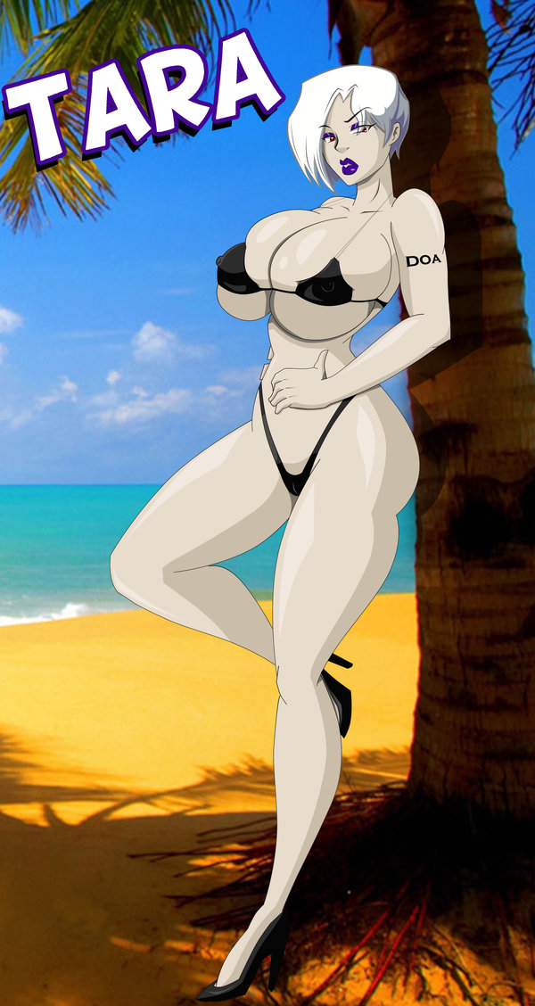 beach big_breasts black_bikini grimphantom grimphantom_(artist) looking_at_viewer original pale-skinned_female pale_skin tara_(randomredux)