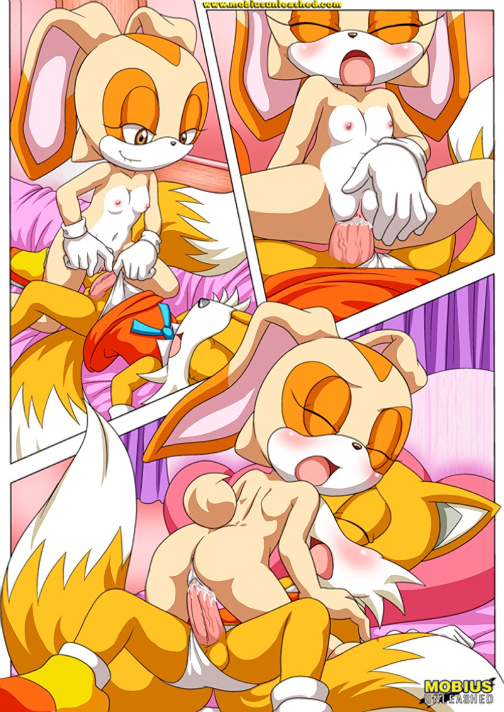bbmbbf blush comic cream_the_rabbit crossdressing embarrassment furry horny looking_at_viewer miles_"tails"_prower mobius_unleashed palcomix panties sega sex sonic sonic_(series) sonic_the_hedgehog_(series) spread_legs tails_n'_cream young young_sex