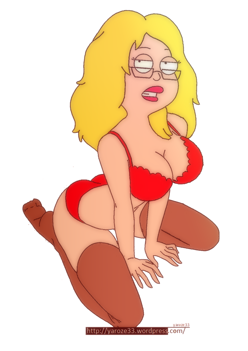 american_dad breasts francine_smith glasses hair huge_breasts kneel red_bra red_panties stockings yaroze33_(artist)