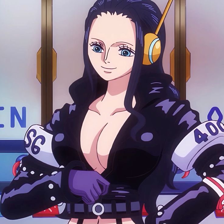 1girl 1girl big_breasts black_hair blue_eyes breasts long_hair mature_female nico_robin one_piece pervert pervert_female sex_invitation sexually_suggestive smile solo_focus