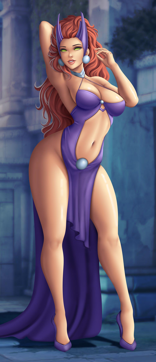 1girl big_breasts breasts cleavage dc_comics female_only flowerxl full_body long_hair long_legs luand'r milf tamaranean teen_titans thick_thighs wide_hips