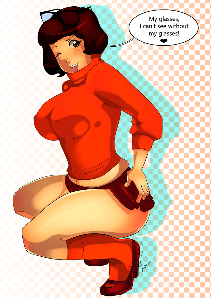 ass breasts scooby-doo skirt squatting sweater thighs velma_dinkley