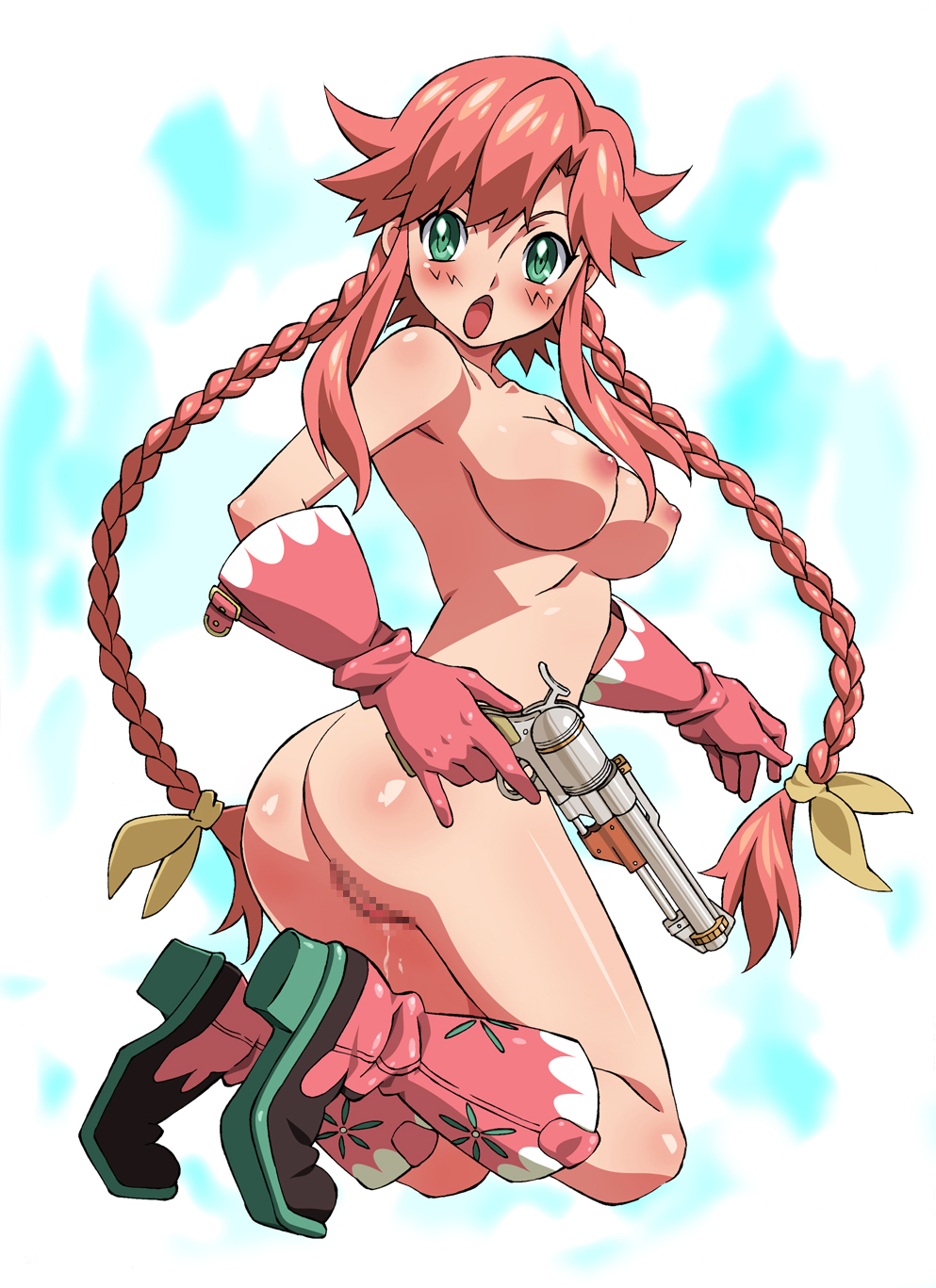 ass big_breasts blush breasts censored gun highres kekke large_breasts nipples pussy rebecca_streisand weapon wild_arms wild_arms_5