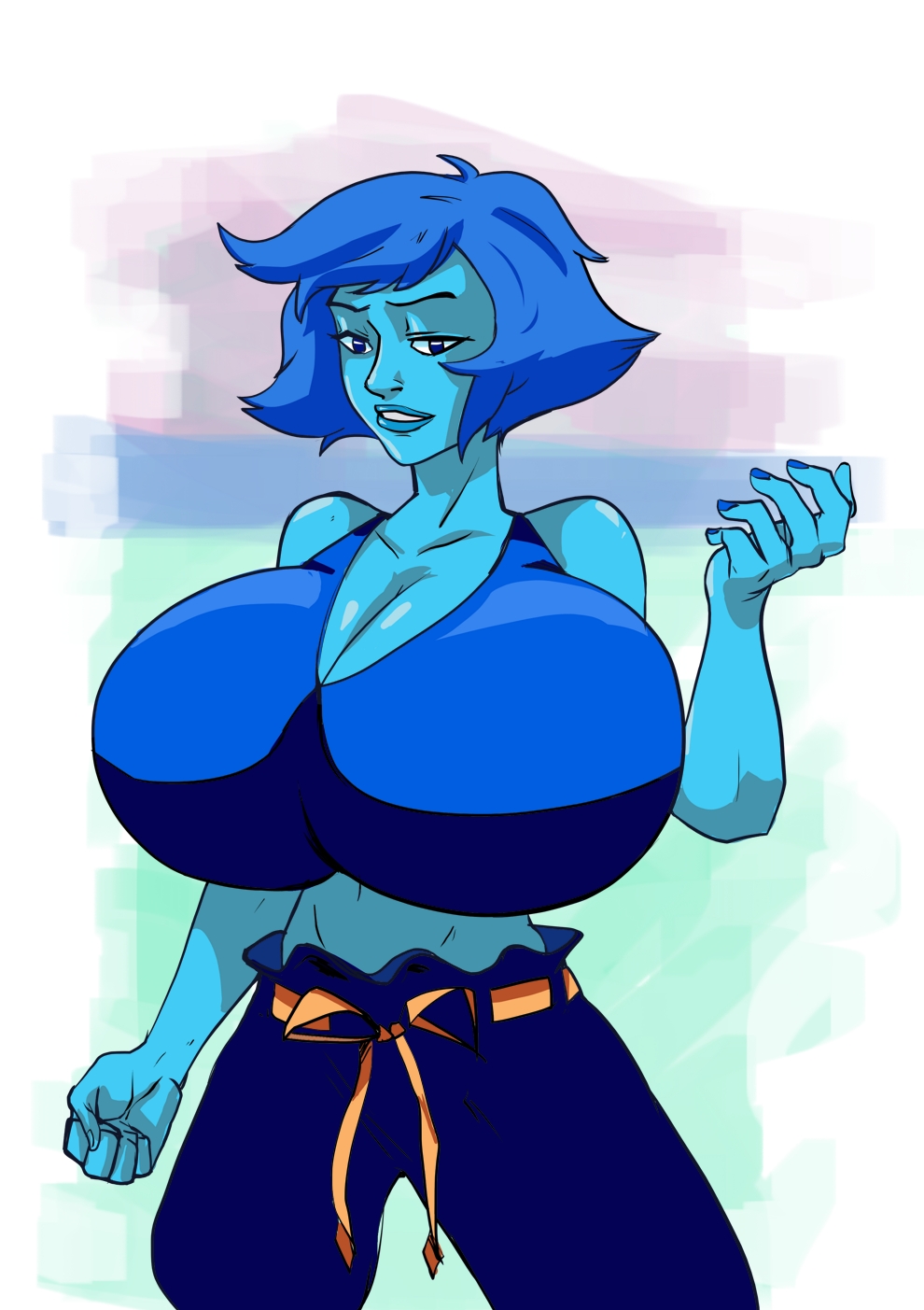 1girl blue_eyes blue_hair female_only first-second gigantic_breasts huge_breasts lapis_lazuli lapis_lazuli_(steven_universe) massive_breasts steven_universe