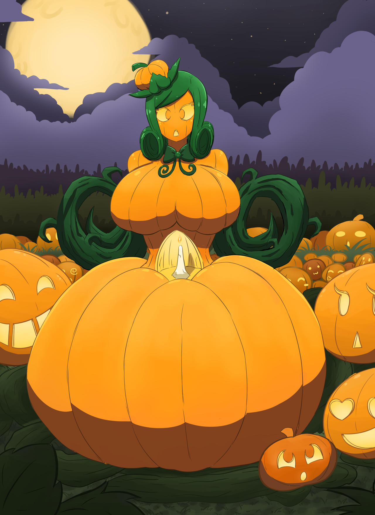 breasts candle dress flame halloween jack-o'-lantern jack_o_lantern kobi-tfs pumpkin sexy surprised