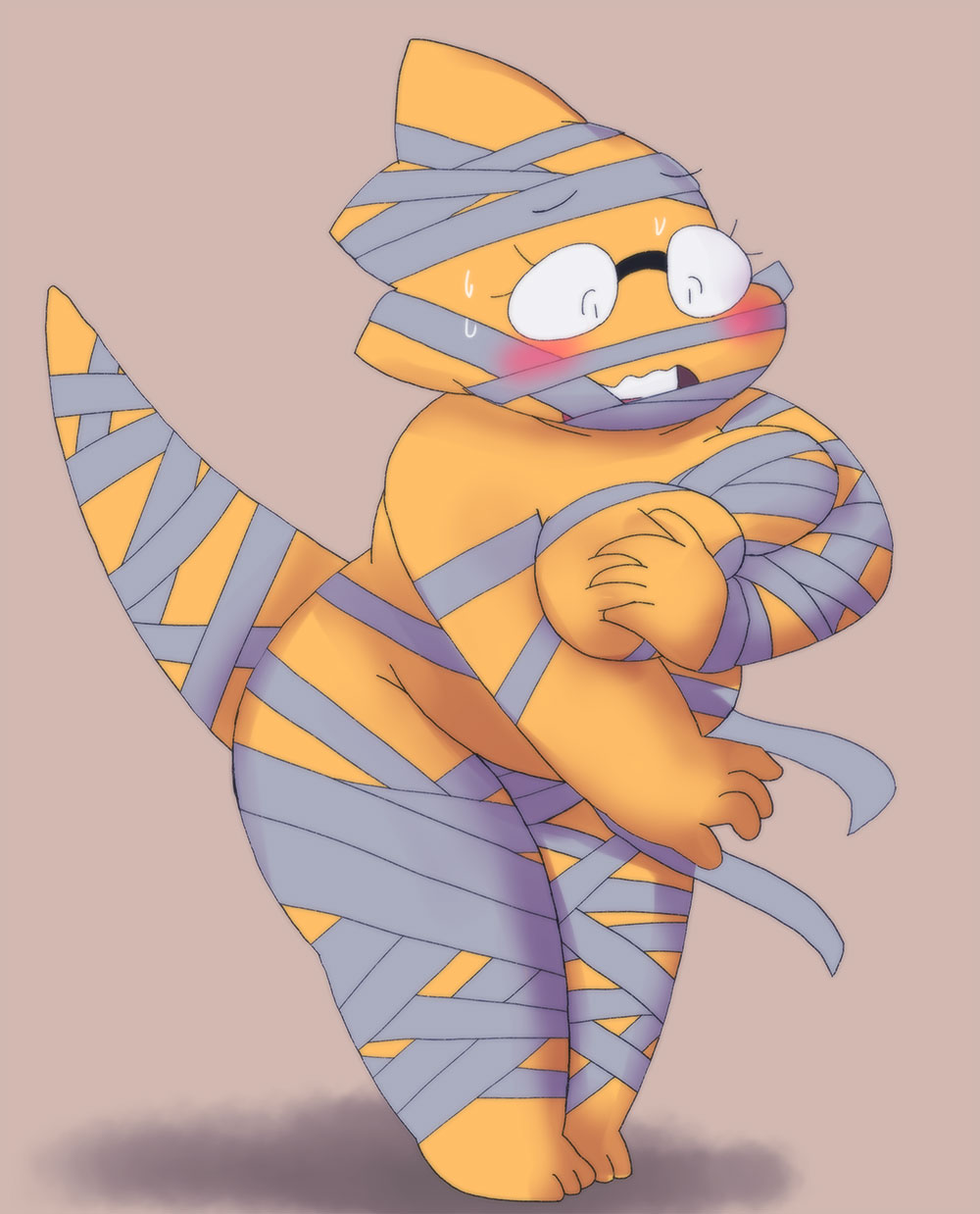 1_girl 1girl 2020s 2021 adorable alphys alphys_(undertale) anthro anthro_only aruput aruput_ut blush breast_grab breast_slip breasts breasts_out chubby chubby_anthro chubby_female completely_nude covering covering_breasts cute duct_tape embarrassed female female_anthro female_only glasses grabbing_own_breast lizard lizard_girl lizard_tail monster monster_girl mummy mummy_costume non-mammal_breasts plump reptile reptile_girl reptile_tail scalie simple_background solid_color_background solo solo_anthro solo_female tail tape undertale undertale_(series) wardrobe_malfunction yellow_body yellow_skin