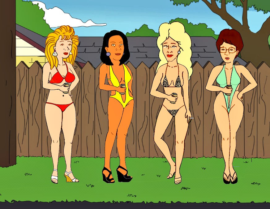 bikini breasts cleavage didi_hill earrings fence high_heels king_of_the_hill minh_souphanousinphone nancy_hicks_gribble peggy_hill