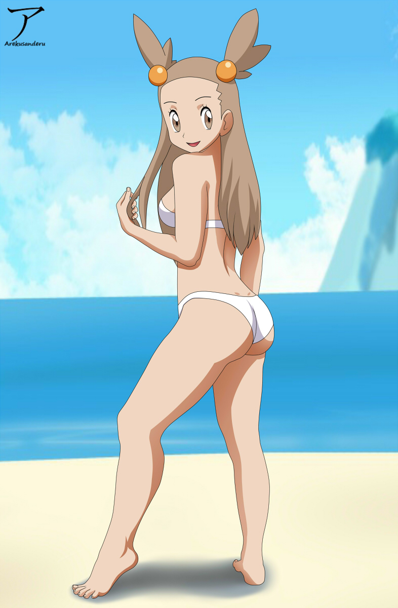 1girl alluring arekusanderu beach bikini brown_hair gym_leader jasmine_(pokemon) mikan_(pokemon) nintendo ocean pokemon pokemon_gsc pokemon_hgss