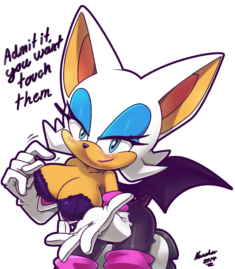 2014 anthro ass bat bat_ears bat_wings big_breasts bra breasts cleavage clothed clothing english_text erect_nipples female flashing furry large_breasts mammal nancher nipples rouge_the_bat sega solo sonic_(series) sonic_the_hedgehog text underwear wings