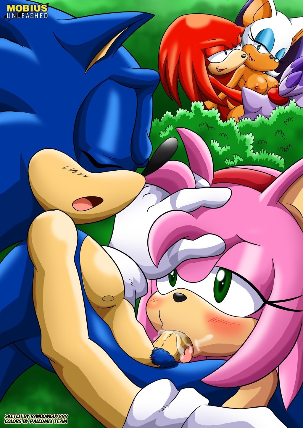 amy_rose bbmbbf blaze_the_cat blush cum cum_in_mouth cumshot fellatio knuckles_the_echidna mobius_unleashed nipples oral palcomix rouge_the_bat sega sex sonic sonic_(series) sonic_the_hedgehog sonic_the_hedgehog_(series)