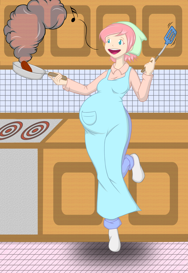 apron big_breasts breasts cooking cooking_mama female mama_(cooking_mama) milf mr-jolted nintendo pregnant solo