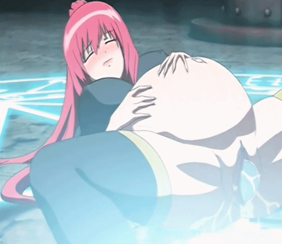 1girl animated animated_gif anime birth blush breasts creature_inside demon gif hentai hime_dorei indoors labor large_breasts long_hair mireille_(hime_dorei) one_eye_closed pregnant red_hair spread_legs thighhighs uncensored