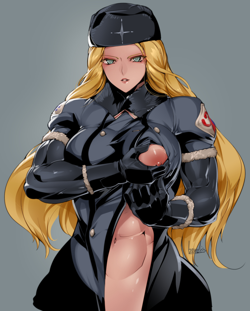 1girl abs areola big_breasts blonde blonde_hair bowalia breasts female_only hat kolin looking_at_viewer muscle muscular muscular_female nipples street_fighter ushanka