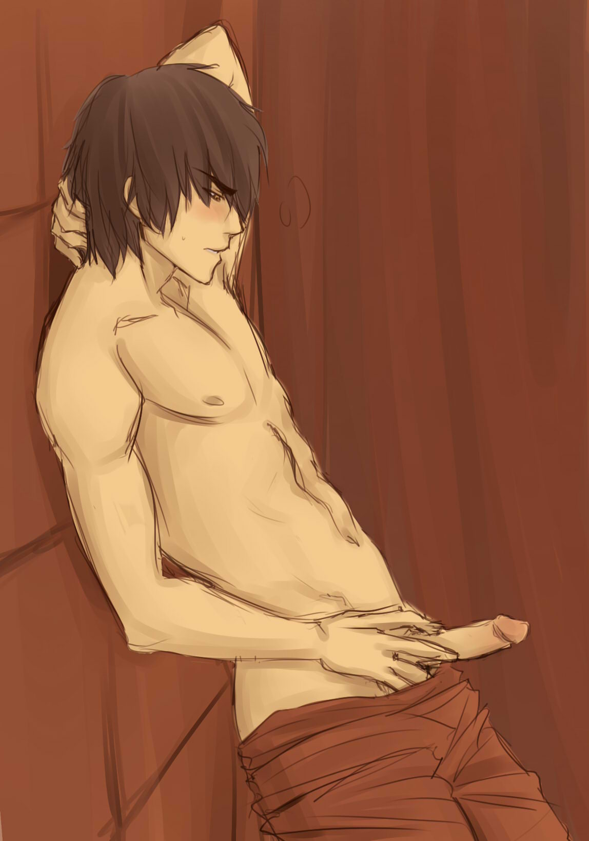1boy avatar_the_last_airbender black_hair boxers male male_only penis solo zuko