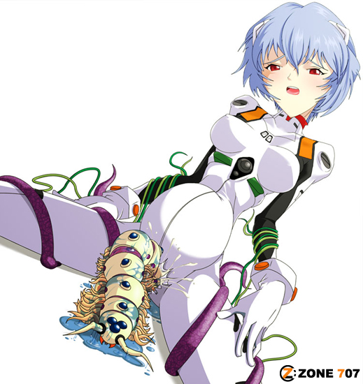 1girl blue_hair blush bodysuit breasts creature_inside dutch_angle inflation insect insertion monster neon_genesis_evangelion object_insertion open_mouth plugsuit pregnant red_eyes rei_ayanami short_hair solo stomach_bulge tentacle torn_clothes
