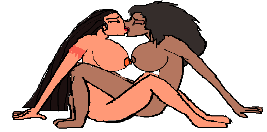 2girls crossover disney esmeralda female female_only gypsy kissing masonday pocahontas pocahontas_(character) the_hunchback_of_notre_dame tribadism white_background yuri