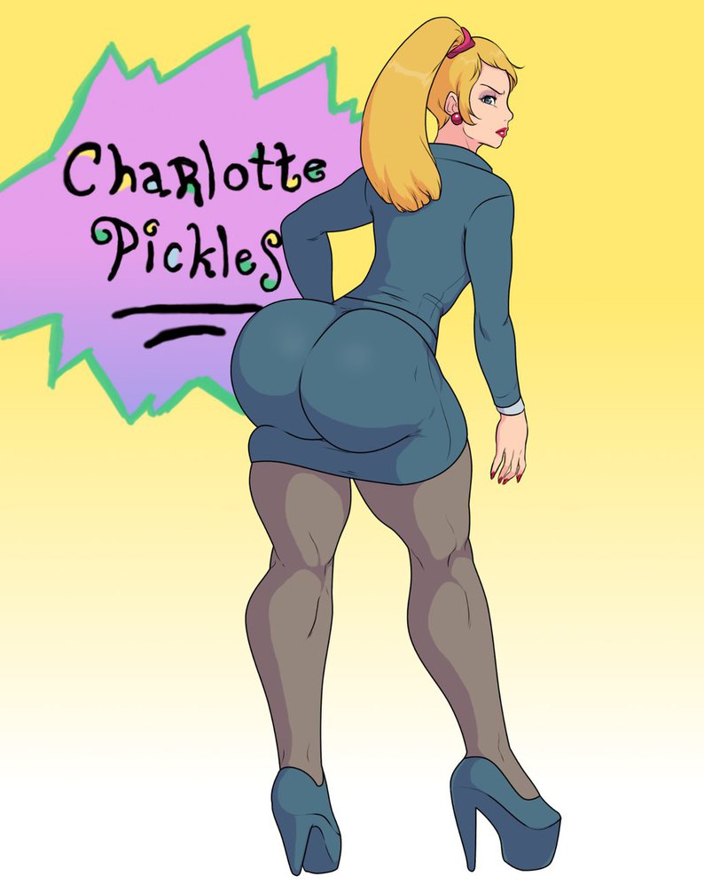 1girl ass bent_over big_ass blonde blonde_hair charlotte_pickles clothed from_behind heels high_heels jay-marvel lipstick looking_at_viewer looking_back milf ponytail rugrats stockings