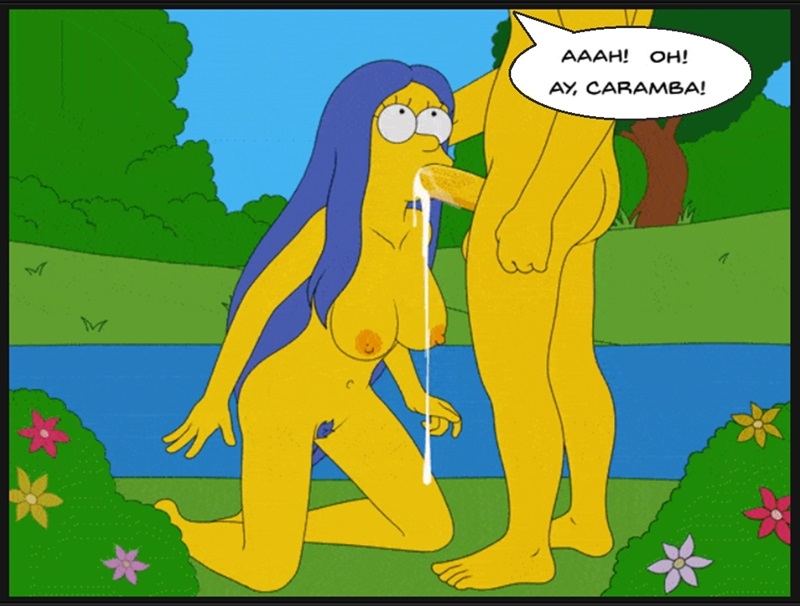bart_simpson blue_hair cum_in_mouth fellatio incest marge_simpson mother_and_son oral outdoors public sfan the_simpsons