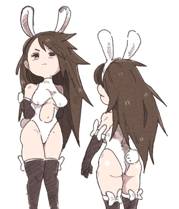 1girl agnes_oblige ass bravely_default:_flying_fairy breasts brunette bunny_ears bunny_tail elbow_gloves inkerton-kun square_enix thighhighs