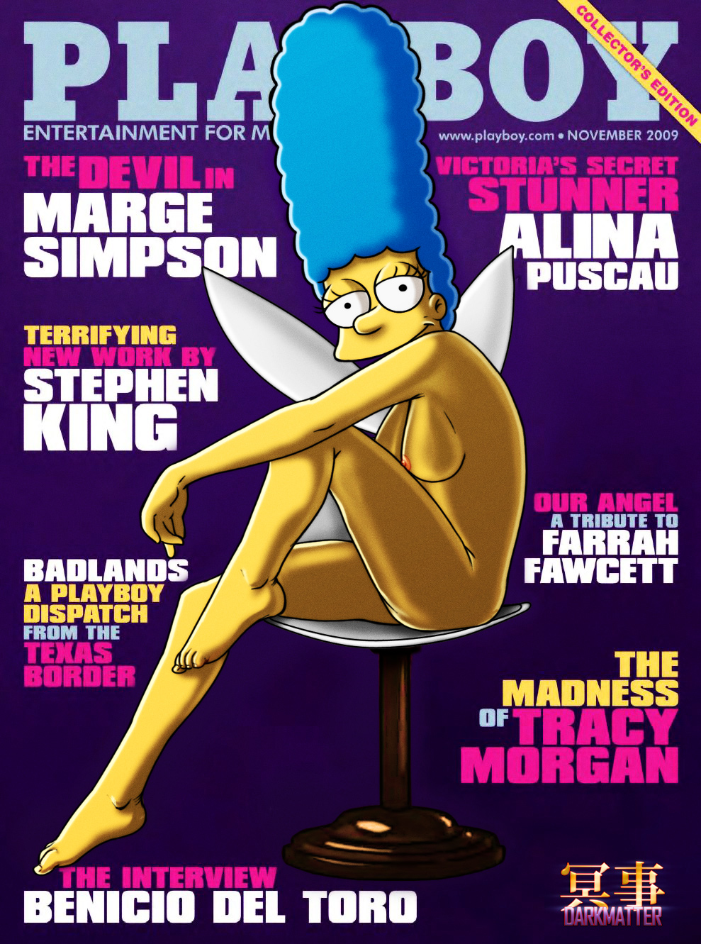1girl breasts color darkmatter female_only human magazine_cover marge_simpson nipples nude playboy side_view sitting the_simpsons