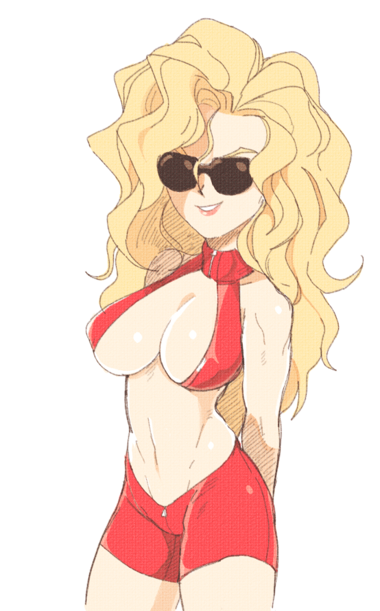 1girl big_breasts blonde_hair breasts cleavage golden_boy inkerton-kun sunglasses