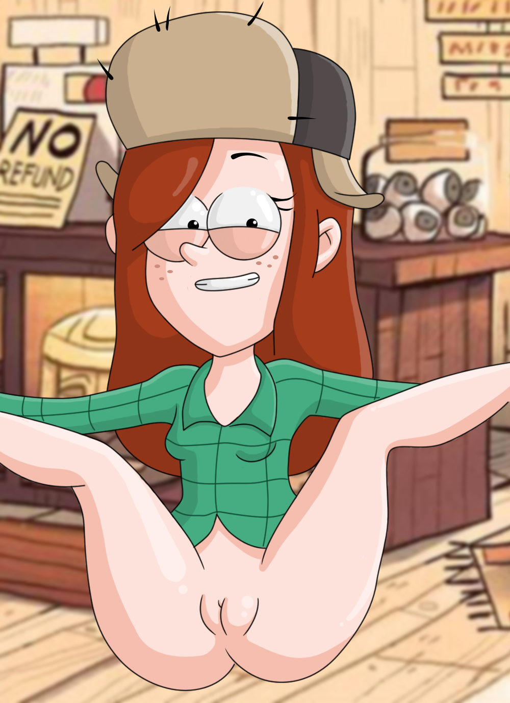 bottomless female gravity_falls hairless_pussy hat red_hair small_breasts solo sweater teen thick_thighs wendy_corduroy